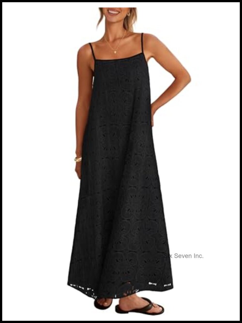 Boho Lace Eyelet Maxi Dress Spaghetti Strap Sundress